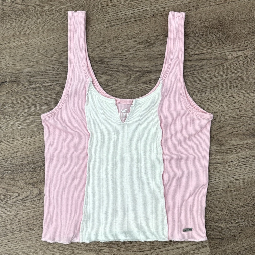 FREE Hollister Pink & White Colorblock Ribbed Bandana Hem Cotton Tank